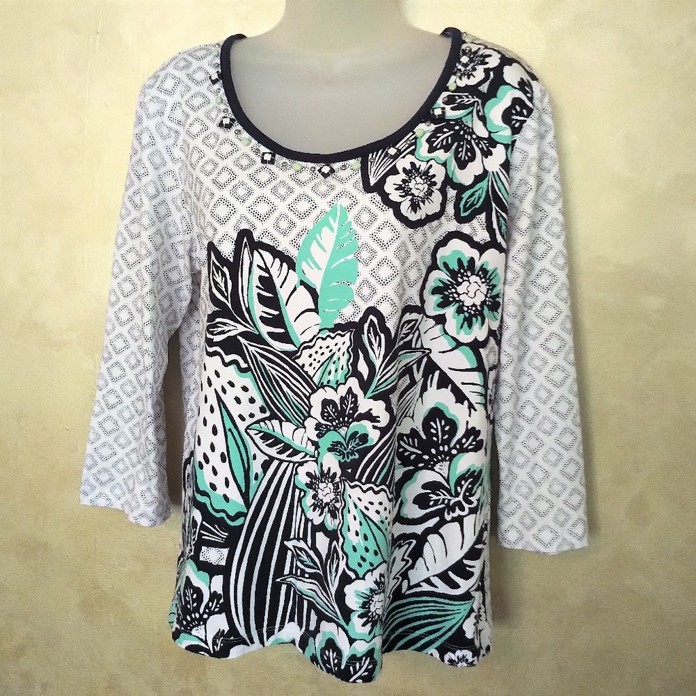 Beaded Cotton Blend Top Like New L
